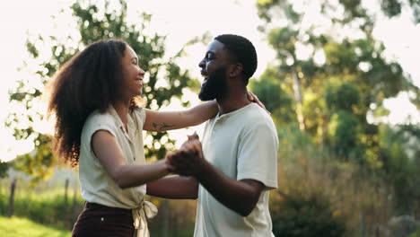 Funny,-couple-and-dance-in-forest