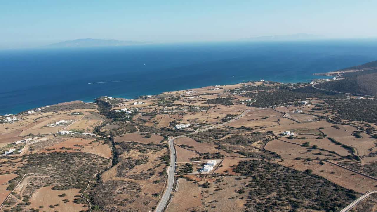 Aerial views from over the the Greek Island of Paros in the Aegean Sea