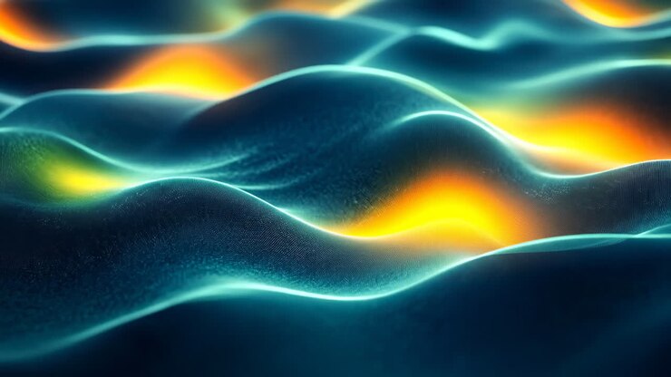Onde astratte colorate. Onde colorate creano un motivo ipnotico con una combinazione di blu, verdi e toni caldi in una scena astratta