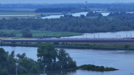 high speed train the thalys on the moerdijk bridge heading towards antwerp