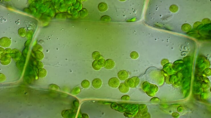 Microscopic View of Plant Cells with Chloroplasts
