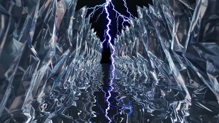 A crystal tunnel with lightning