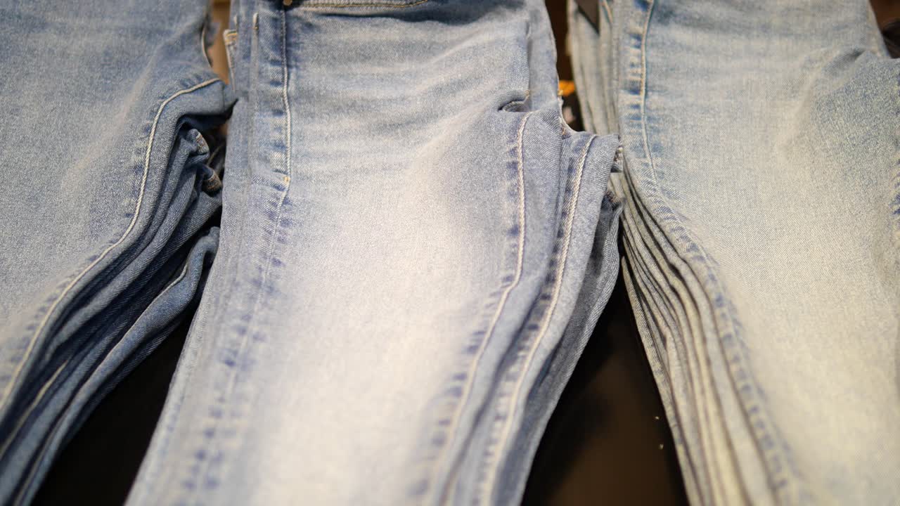 Stack of Blue Jeans on Display