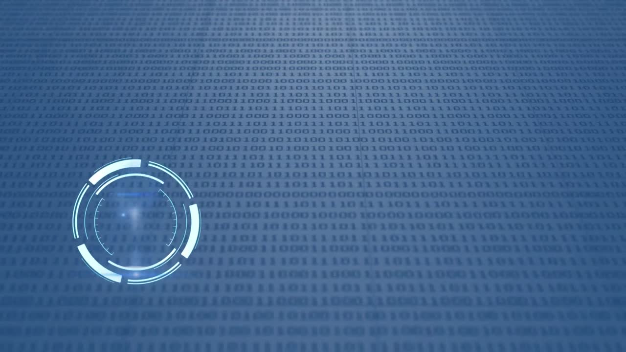 animación del círculo de carga sobre el código binario azul