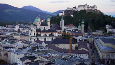 salzburg historic skyline at dusk viewed from monchsberg viewpoint