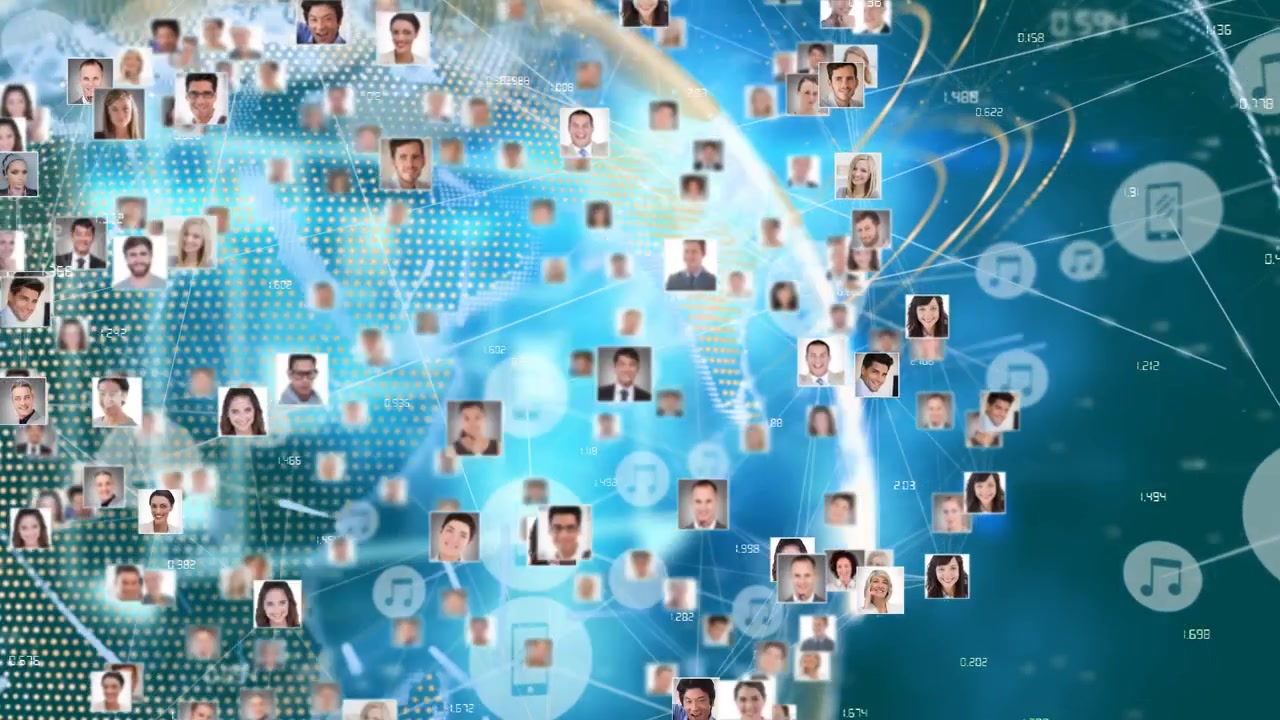 Animazione di icone di persone su sfondo blu