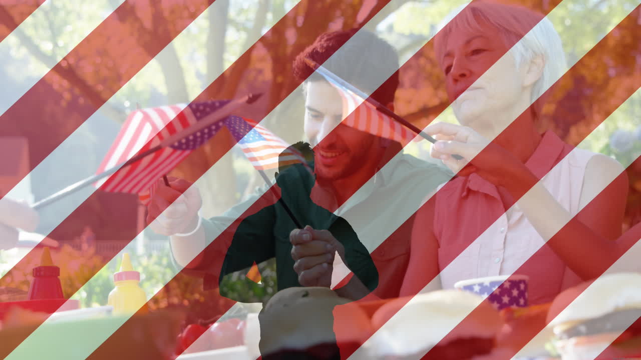 다양한 노인 여성과 젊은 남성 위에  ⁇ 색과 빨간색 줄무 ⁇ 와 인간의 실루 ⁇ 의 애니메이션