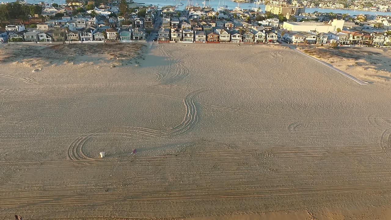 Aerial drone footage over Balboa Island in Orange County, California