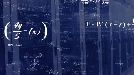 animation of mathematical equations over data server racks in server room