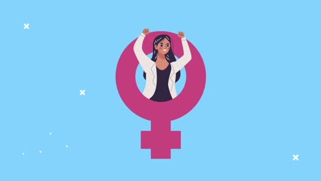 tarjeta de feliz día de la mujer con mujer en género símbolo femenino