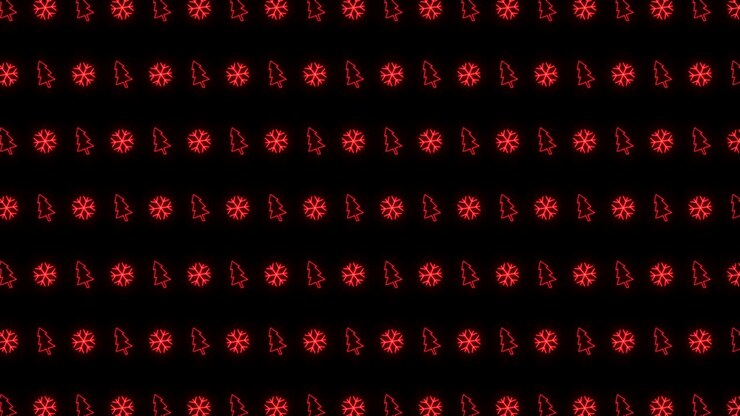 Neon Christmas Pattern Background of Christmas Tree, Snowflake, Santa Hat and Candy Cane in Red and Black Looping animation