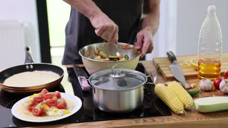 preparing a meal with fresh ingredients