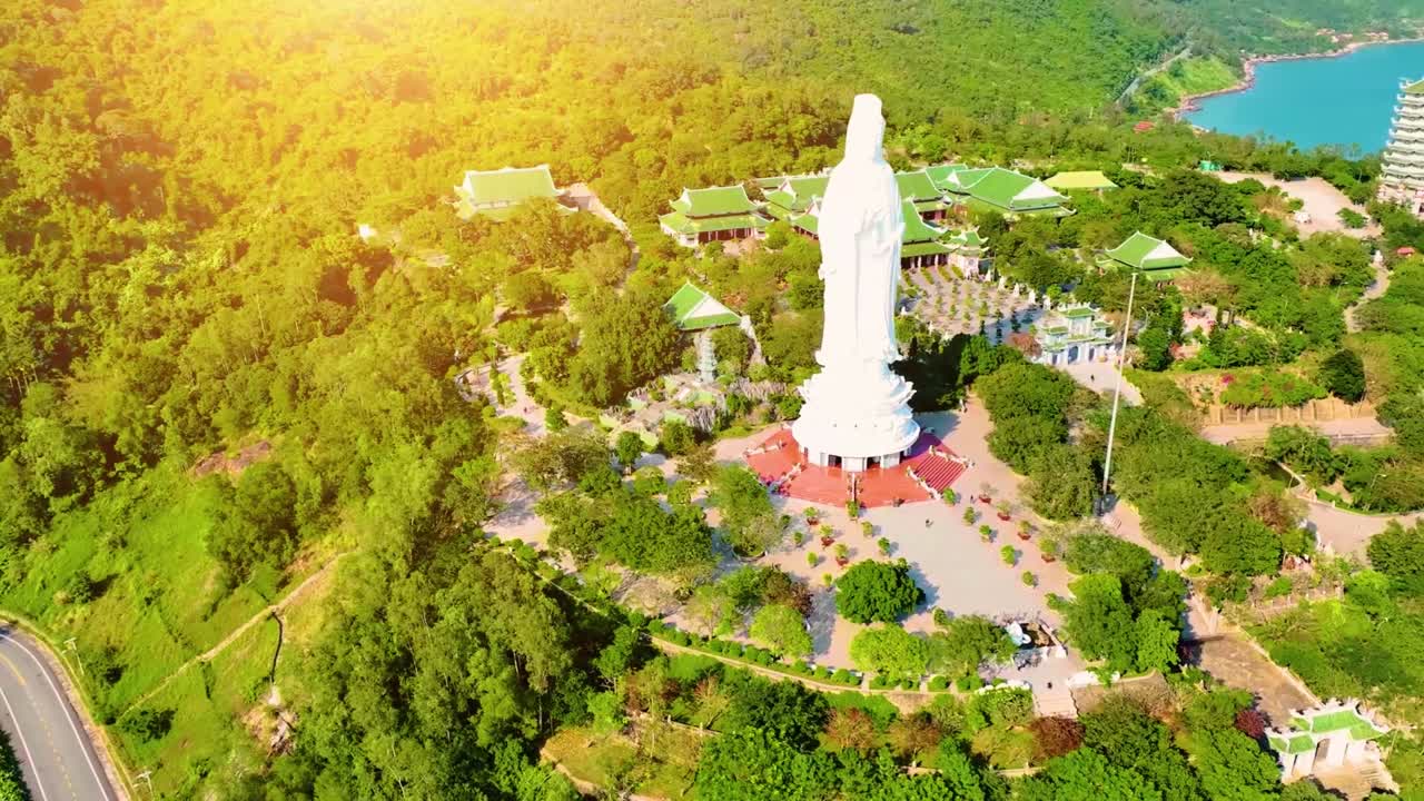 Aerial view of Ling Ung pagoda, Son Tra peninsula, Da Nang, Vietnam