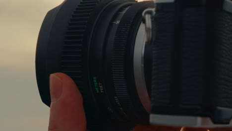 closeup of a vintage camera lens