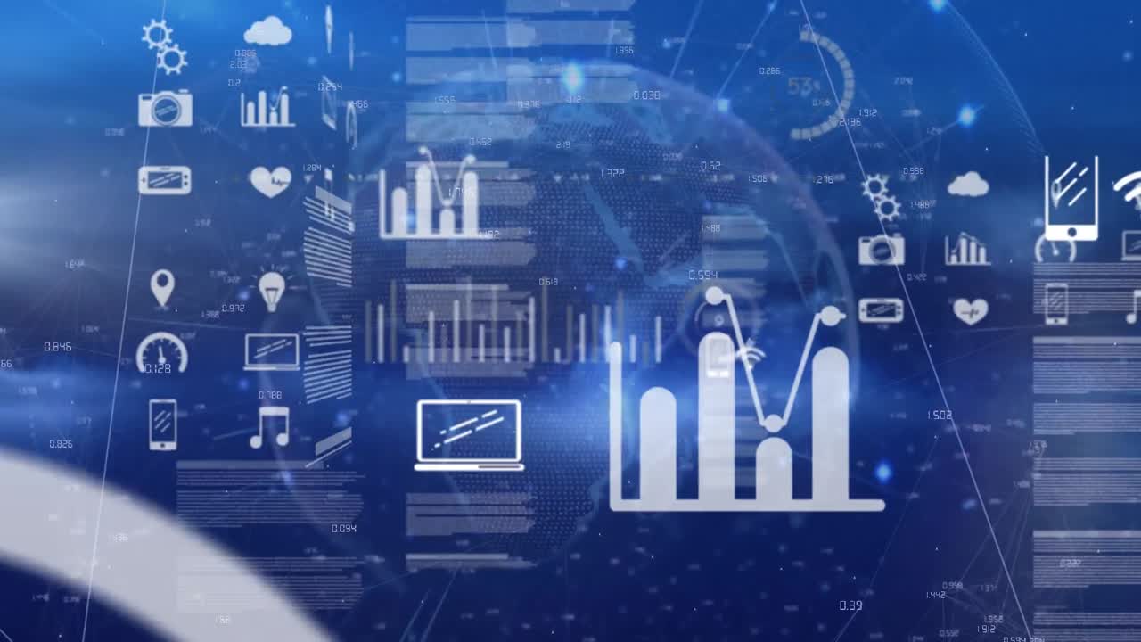 animación del globo con iconos y conexiones a través del procesamiento de datos