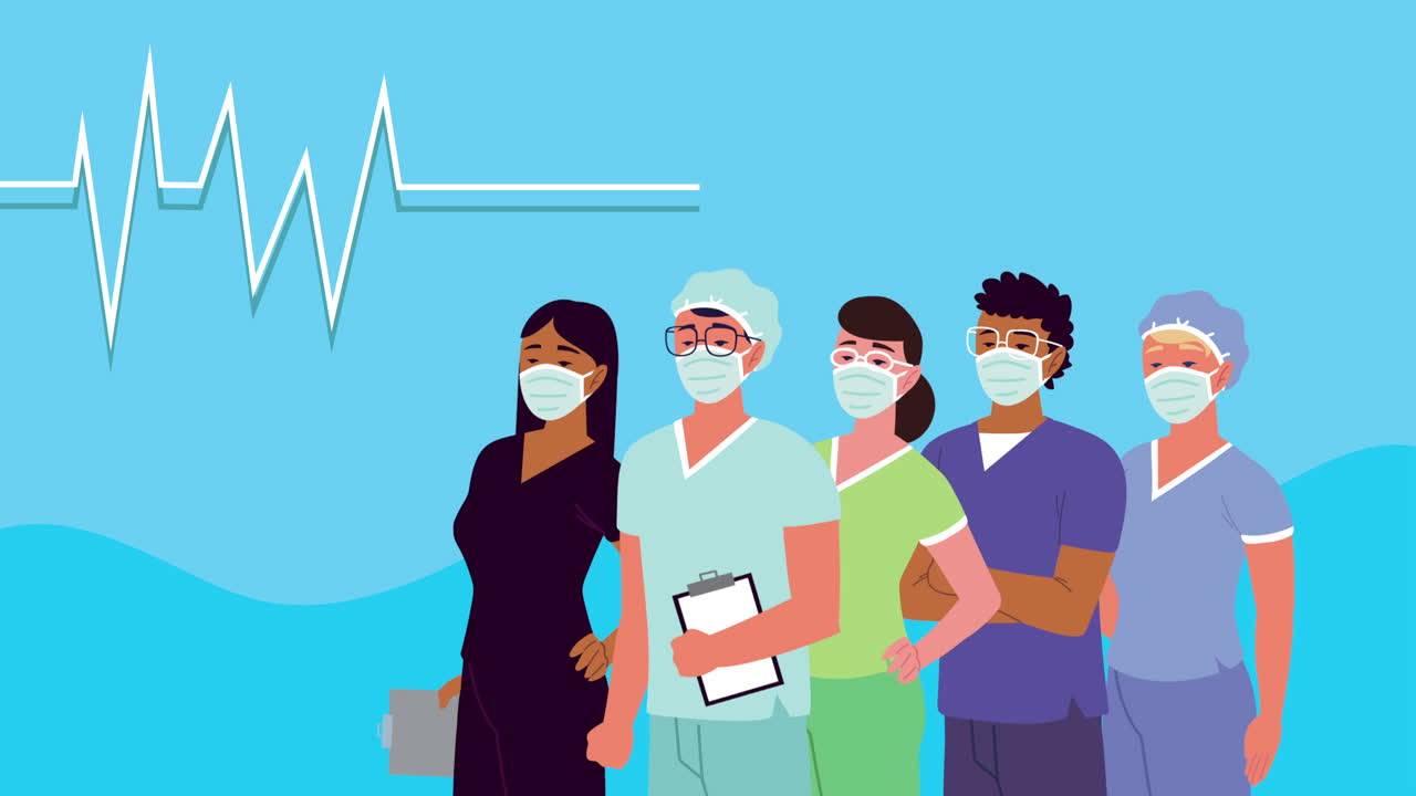 심장 스 캐릭터를 가진 의사 의료 직원