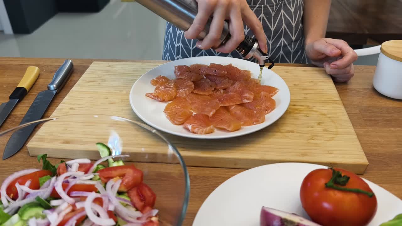 Preparing Salmon and Salad