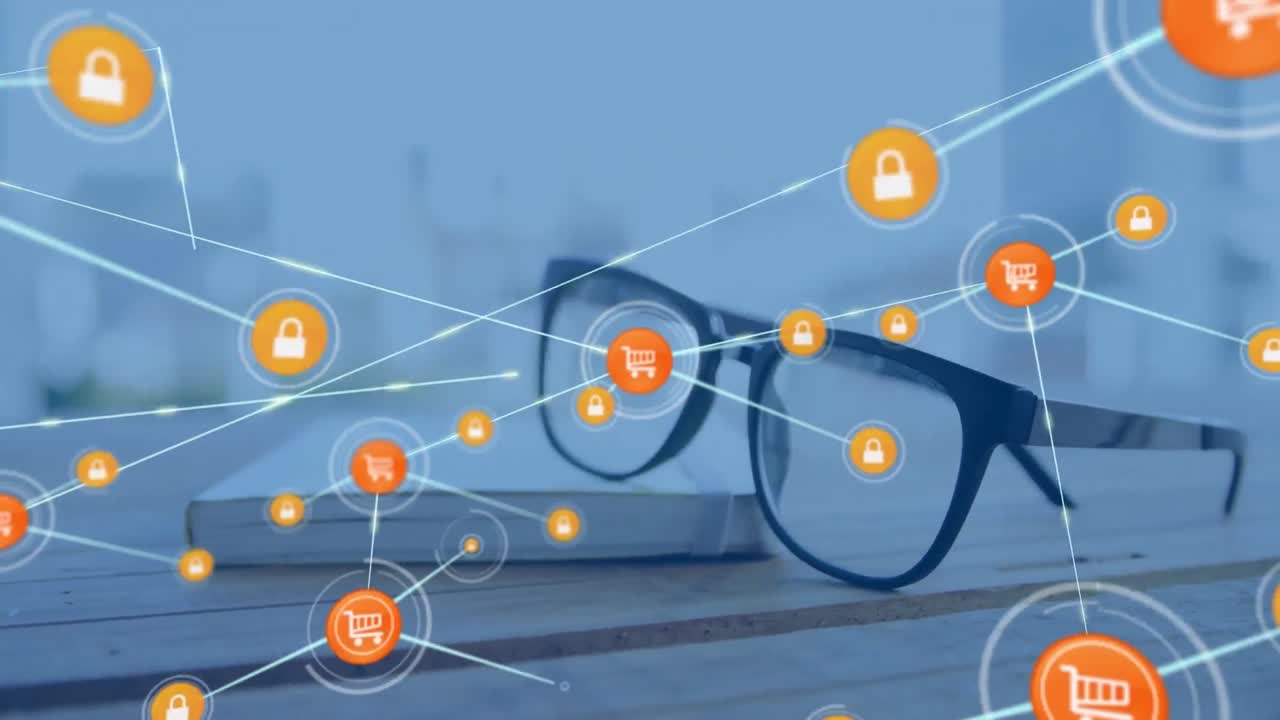 책상 위의 유리 위의 연결 네트워크의 애니메이션