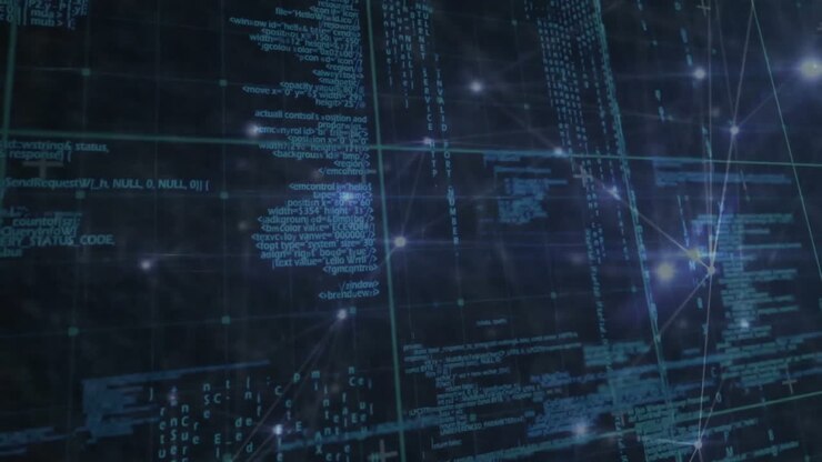 Animation of network of connections and data processing