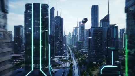 futuristic urban landscape: a journey through sleek towers and neon lights in a high-tech cityscape featuring advanced architecture and innovative designs