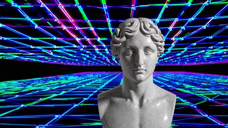 ancient bust with neon grid