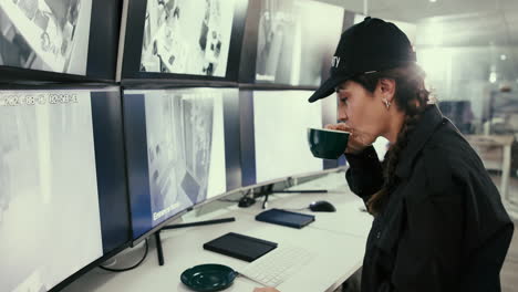 guardia de seguridad monitoreando cámaras de seguridad en una oficina de seguridad