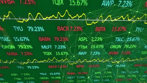 Animación-Del-Procesamiento-De-Datos-Del-Mercado-De-Valores-Sobre-El-Mundo-De-La-Red-De-Conexiones-Sobre-Fondo-Verde