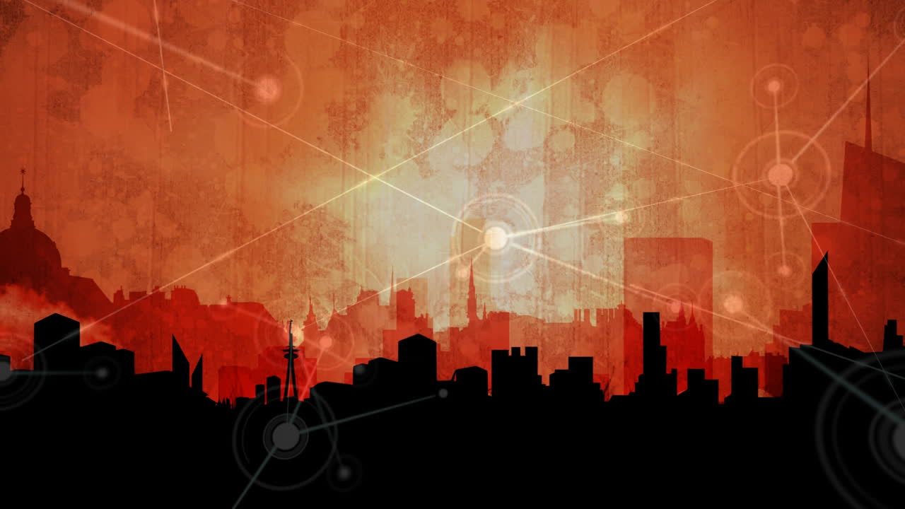 야간 도시 배경에서 추상적인 라인 연결