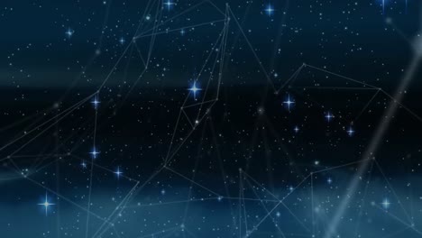 glowing stars and network of connections moving against blue background