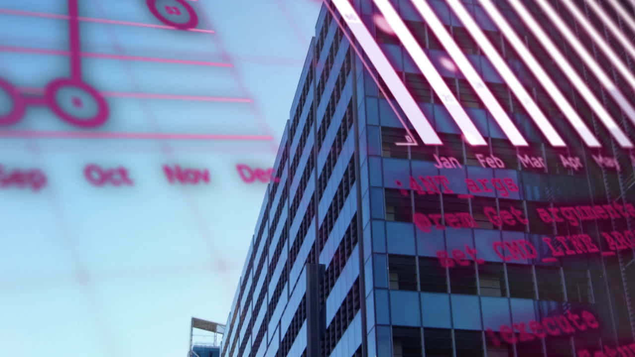 Animating financial graph over modern office building in city