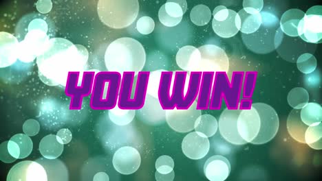 animation of you win neon text over spot lights