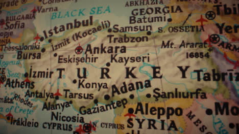 close-up of a map of turkey and surrounding countries