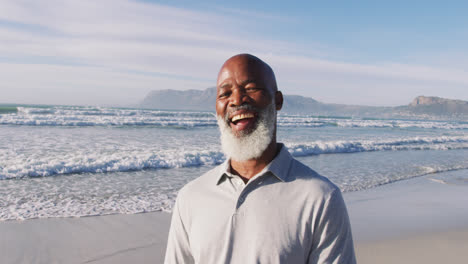 senior african american man smiling at the beach