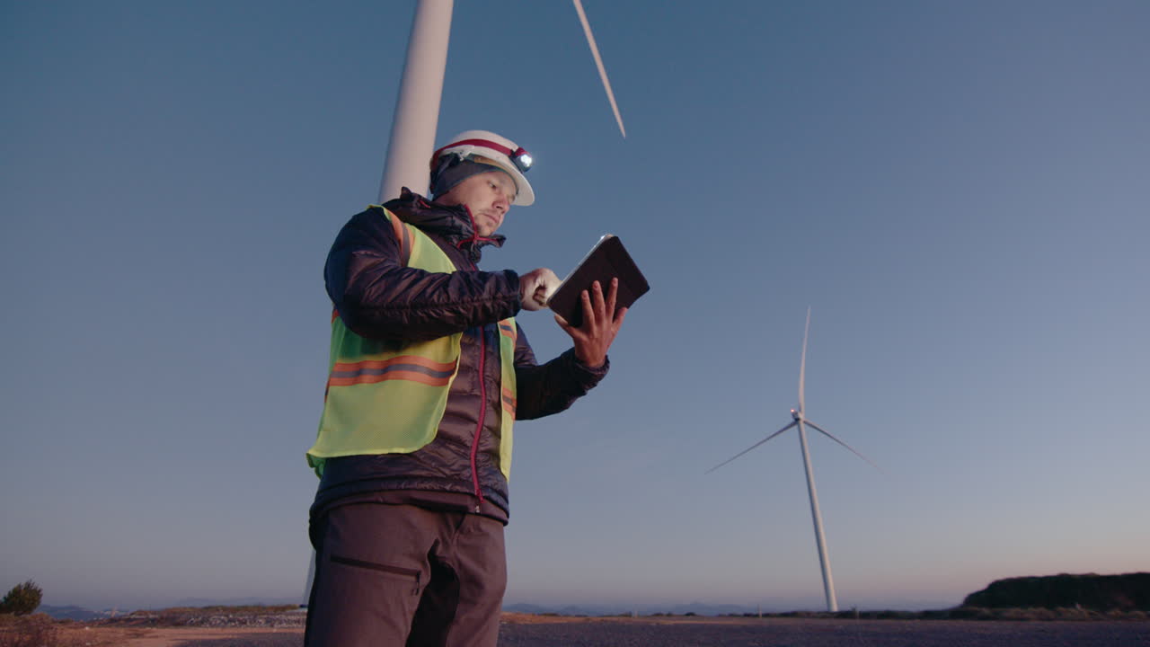 Engineer Using Digital Tablet at Wind Power Station