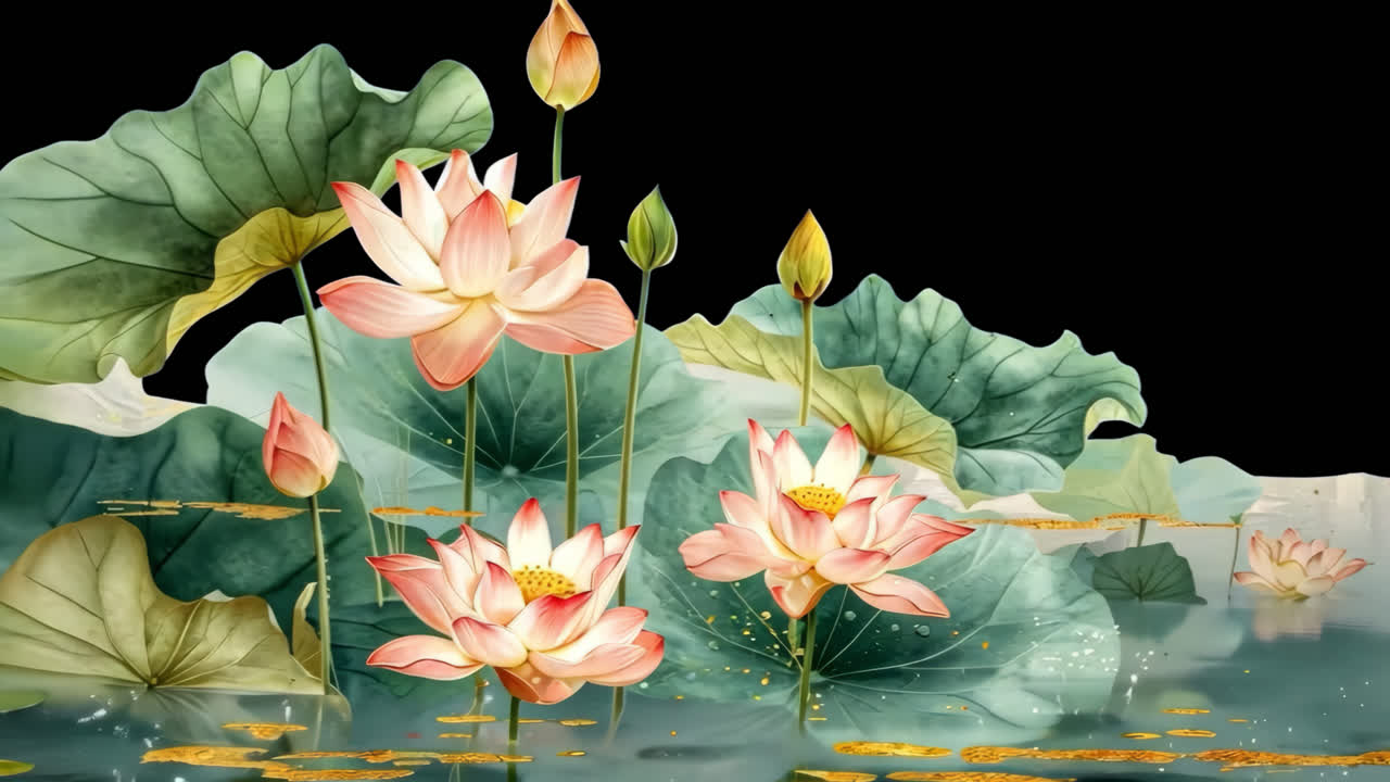 Vintage lily flower border animated overlay, transparent 4K video, alpha channel, ProRes 4444