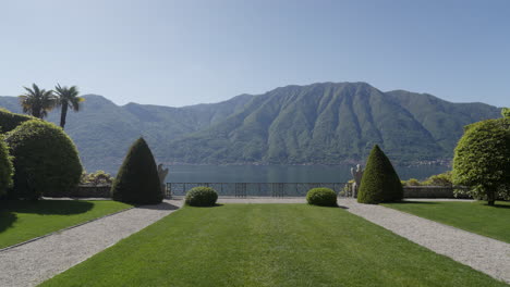 beautiful garden with lake and mountain view