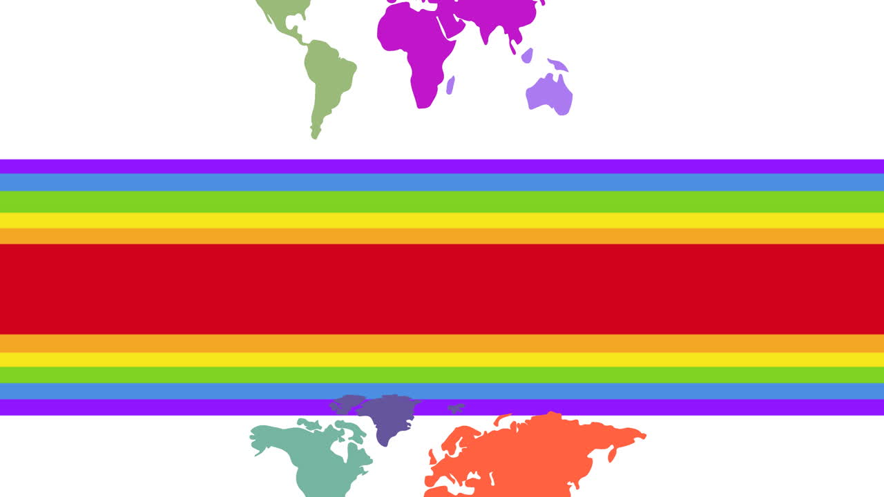 animación del texto del orgullo y el mapa del mundo en el fondo del arco iris