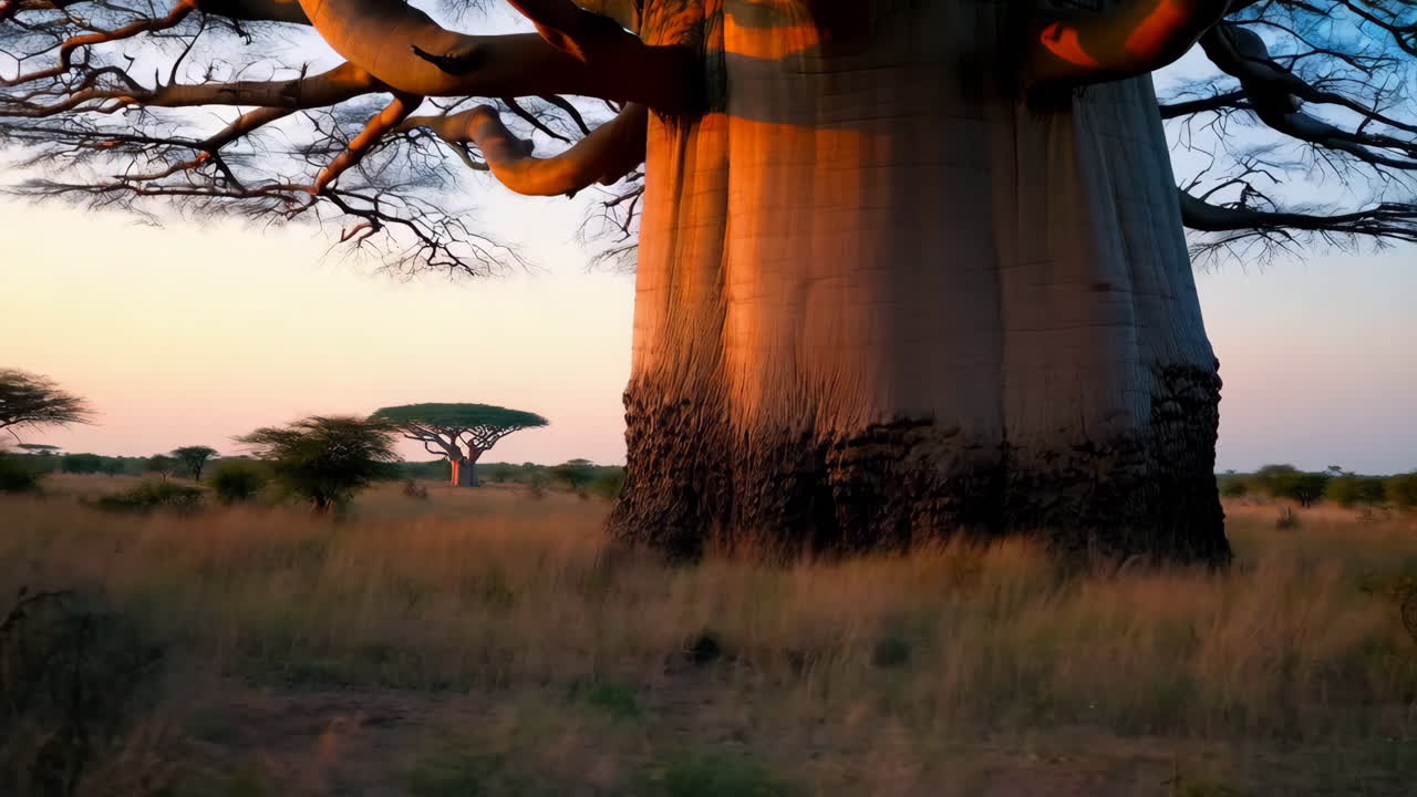 Majestic Baobab Tree at Sunset in the Savanna