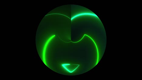 círculo oscuro con líneas de neón asimétricas de luz, generado por computadora.
