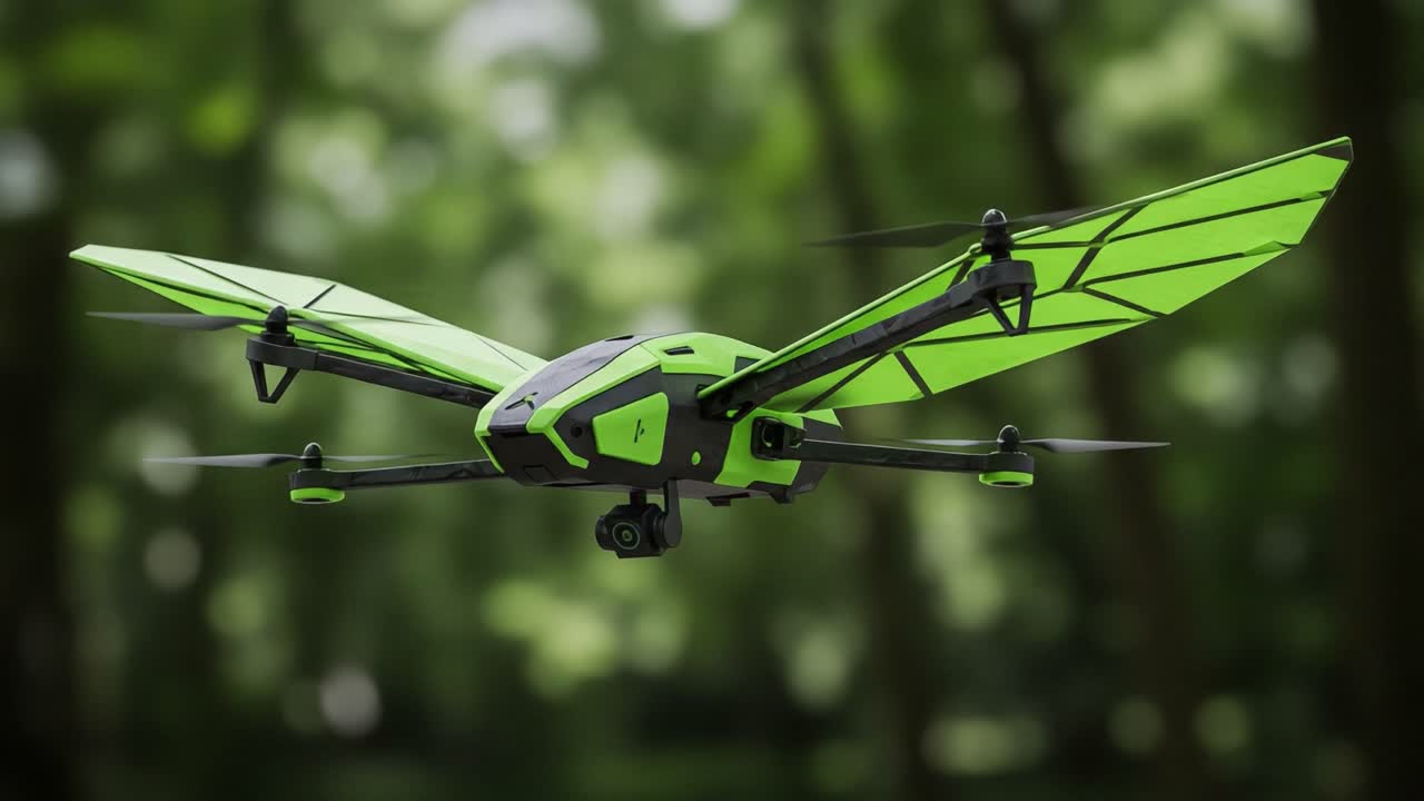 A Stunning Green Drone Captured in Two Frames, Showcasing Its Sleek Design and Advanced Features Amidst a Lush Natural Background, Perfect for Enthusiasts and Tech Lovers Alike