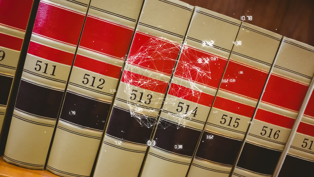 도서관에서 책과 함께 선반에 연결의 네트워크와 함께 지구의 애니메이션