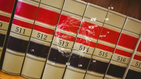 animación del globo con una red de conexiones sobre estantes con libros en la biblioteca