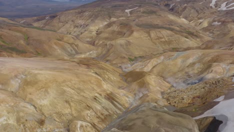 kerlingarfjoll geothermal valley in iceland with rhyolite soil, aerial