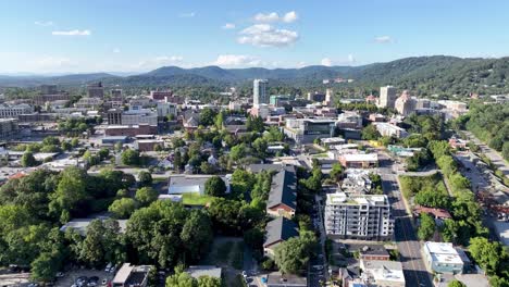 asheville nc, north carolina skyline push in aerial