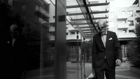 businessman in a skull mask