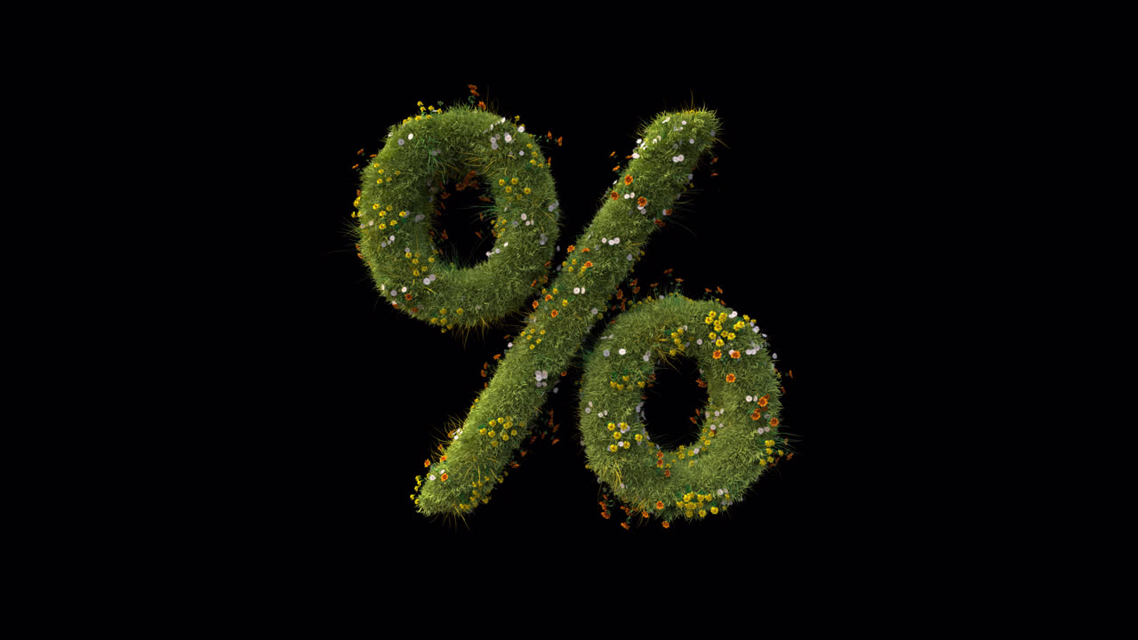 Animated Percentage Sign Growing with Grass and Flowers