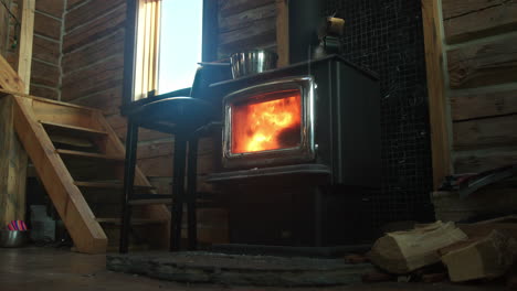 cozy cabin with wood burning stove