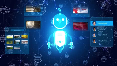 animación del icono de un chatbot y procesamiento de datos
