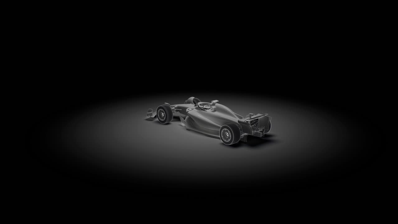 Modello digitale wireframe di un'auto di Formula Uno.