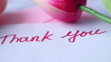 thank you note with pink tulip